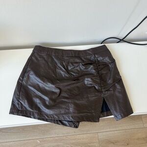 Brown Faux Leather Mini Skirt